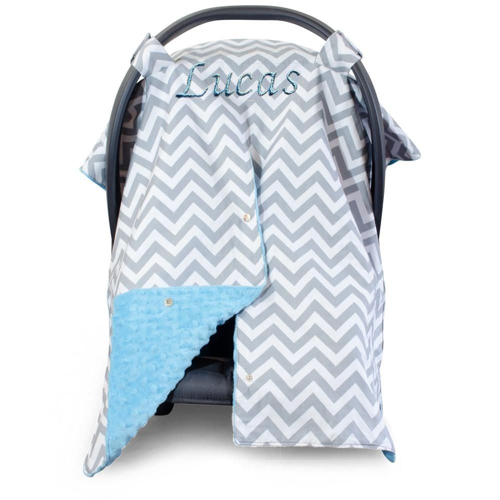 Baby Blue Minky with Grey and White Chevron Car Seat Canopy | The Crystal  Pineapple